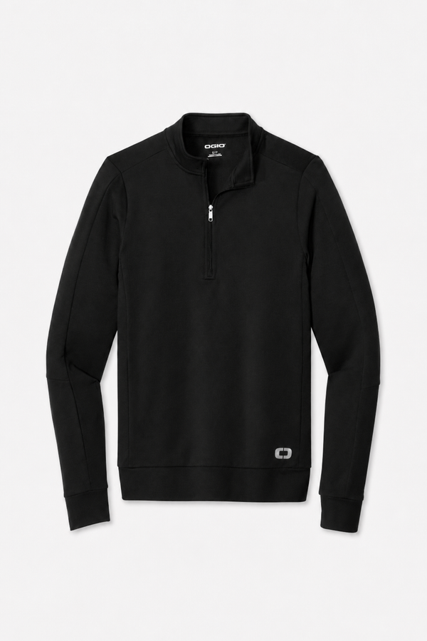Plain black quarter-zip ogio pullover on a white background, ready for custom embroidery or logo decoration.
