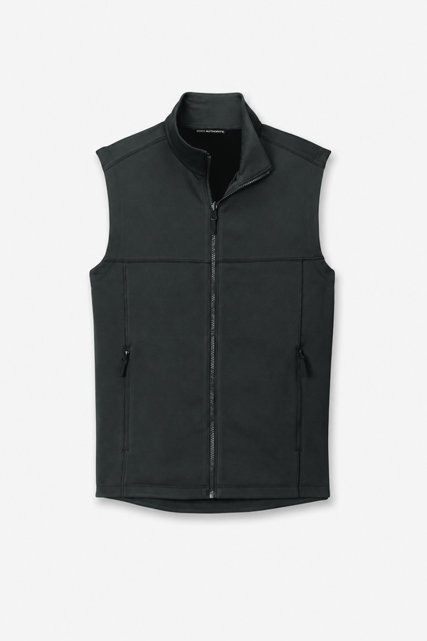 Plain black soft shell vest on a white background, ready for custom embroidery or logo decoration.