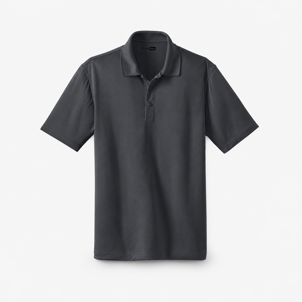 Plain charcoal gray polo shirt on a white background, ready for custom embroidery or logo decoration.