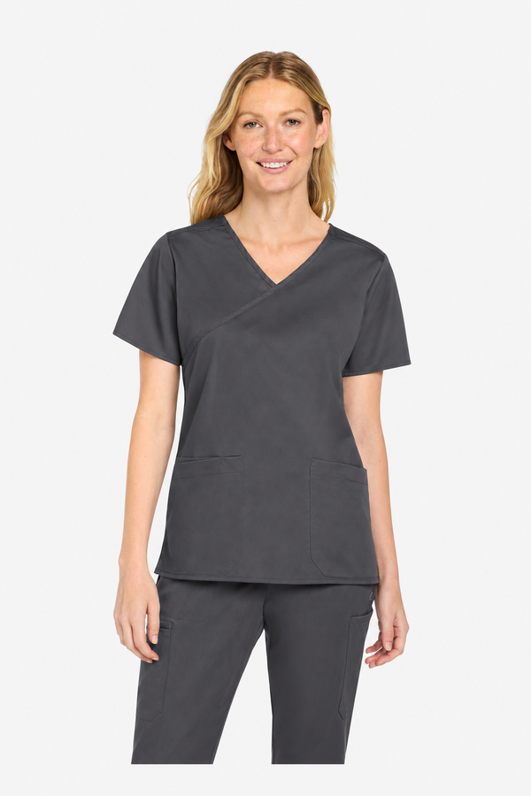 Plain gray medical scrub top on a white background, ready for custom embroidery or logo decoration.