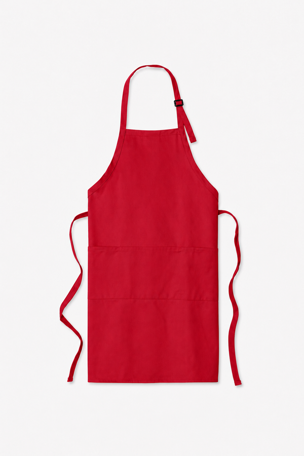 Plain red apron on a white background, ready for custom embroidery or logo decoration.