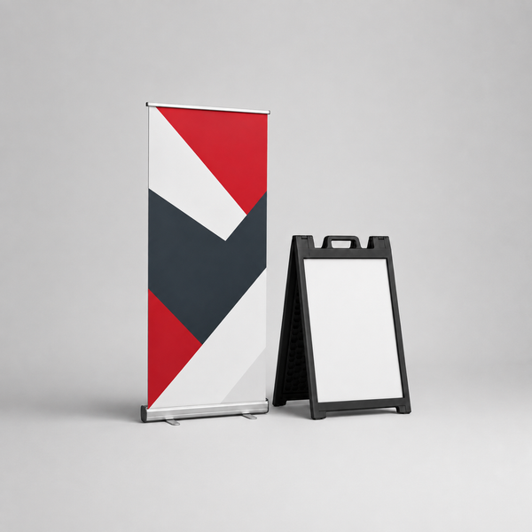 Retractable banner and A-frame sign for a new Boise business location